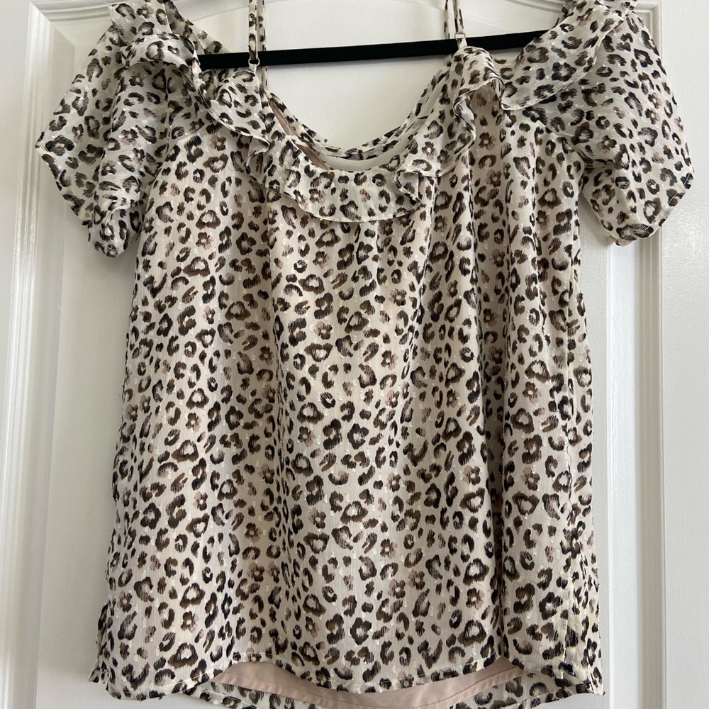 Skies Are Blue Ruffled Brown Black Blouse